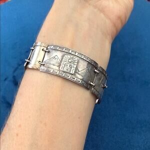 Vintage JUG Peru Sterling Silver Ethnic Egyptian Storyteller Panel Bracelet